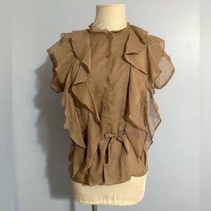 Vintage Y2K Chic Tan Ruffle Blouse